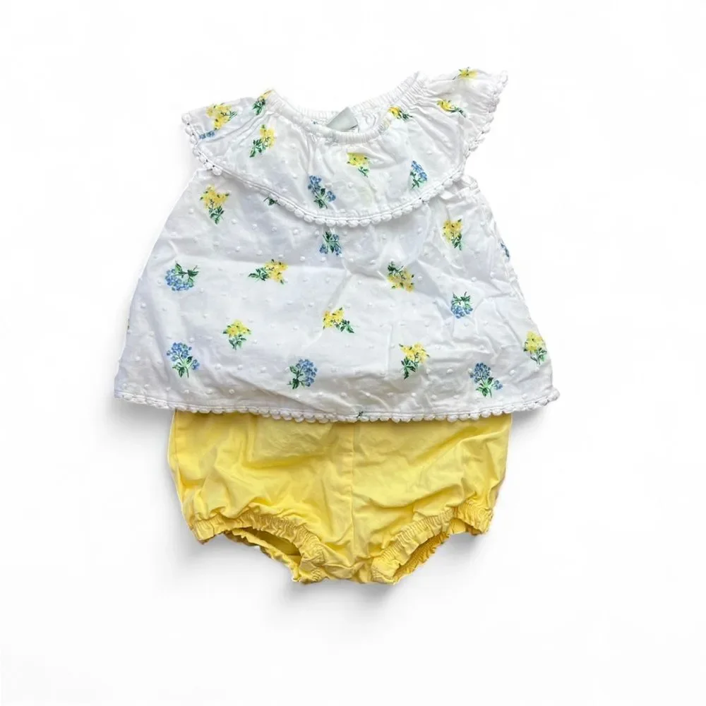 Floral Print Baby Top with Yellow Bloomers 6 months